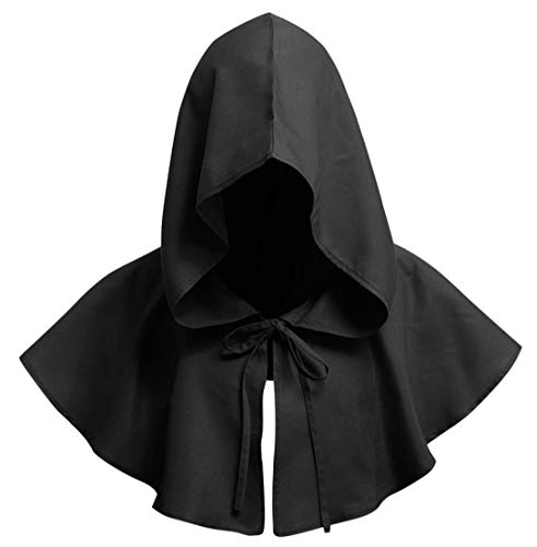 DCUTERQ Halloween Grim Cowl Cloak Medieval Wicca Pagan Hood Hat Cosplay Costumes Hooded Poncho for Men Women Black