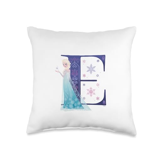 Disney Princess Alphabet Monogram Frozen Letter E for Elsa Throw Pillow, 16x16, Multicolor