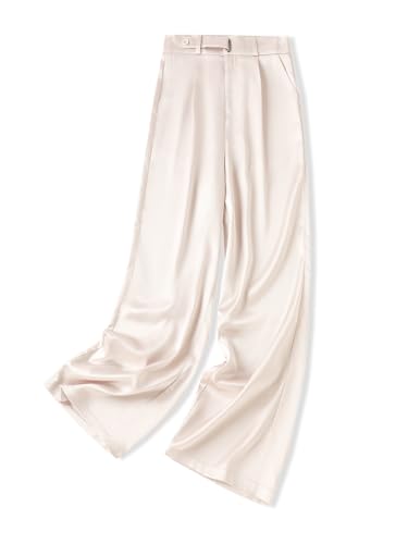 Betusline Women's Wide Leg Satin Dress Pants Long Straight Casual Flowy Silky Trousers, 7# Champagne Silk, Small