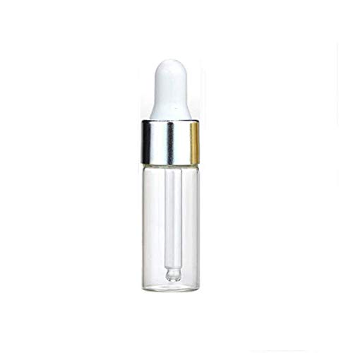 100Pcs 5ML Refillable Clear Glass Essential Oil Bottles Eye Dropper Vials Perfume Cosmetic Liquid Aromatherapy Lotion Sample Storage Containers Jars with Eye Dropper Dispenser, Silver Aluminum Cap