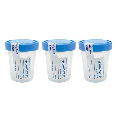 Sterile Specimen Cups with Lids: 4oz Transparent Urine Collection Cup with Leak-Resistant Screw-On Lids - 3-inch Sample Jars - Designed for Secure Collection of Pee, Stool, and Semen Samples - 3 Pack