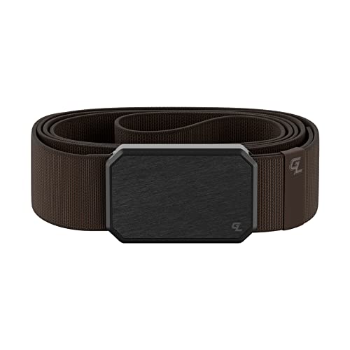 Groove Life Groove Belt Gun Metal/Brown - Men's Stretch Nylon Belt with Magnetic Aluminum Buckle, Lifetime Coverage - X-Large (41-50')
