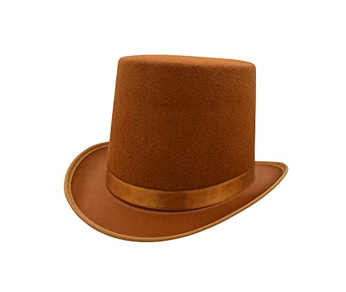 Nicky Bigs Novelties Mens Tall Brown Top Hat - Magician Mad Hatter Wonka Hats - Steampunk Halloween Costume Accessory Prop, Brown, One Size