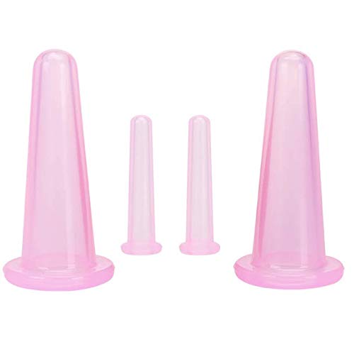 LASSUM 4 Pieces Facial Cupping Therapy Set Anti Cellulite Silicone Vacuum Cupping Cups for Face and Eye Cupping Massage (2 Small + 2 Large)