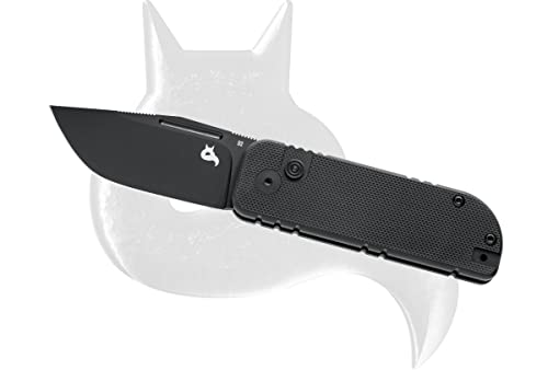 FOX BLACK Knives Nu-Bowie Button Lock FX-758 Black D2 Steel and Black G10 Knife