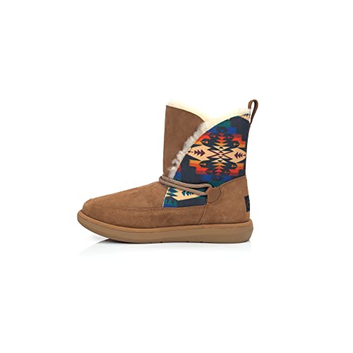 Pendleton Women's Tie-Back Boots - Exclusive Pattern, Plush Pile Lining, Water-Resistant, Indoor/Outdoor Sole - Tucson Chestnut, 10M US