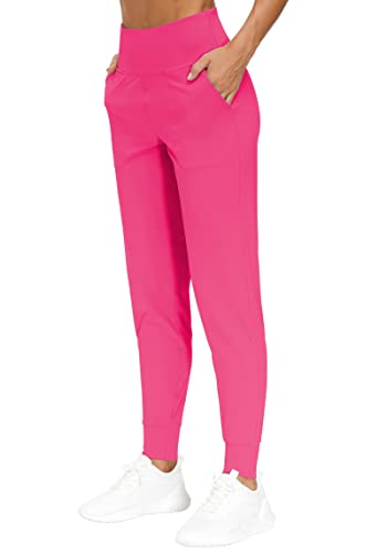 THE GYM PEOPLE Women's Joggers Pants Lightweight Athletic Leggings Tapered Lounge Pants for Workout, Yoga, Running (Large, Bright Pink)