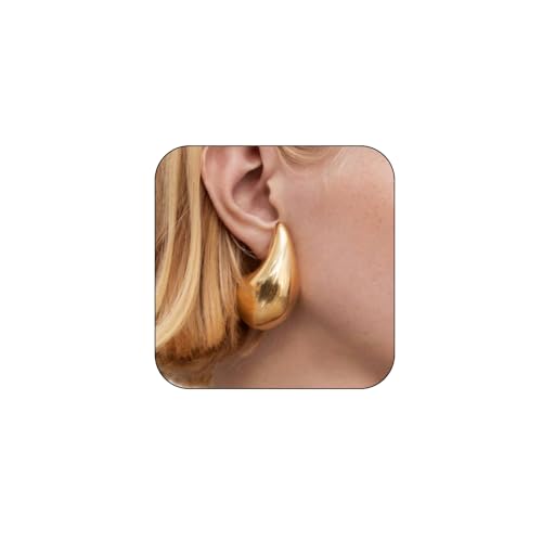 LOUMILEO Earring Dupes Large Chunky Gold Hoop Earrings 14k Gold Plated Waterdrop Teardrop Earrings Lightweight Gold Drop Earrings Trendy Gold Waterdrop Earrings for Women