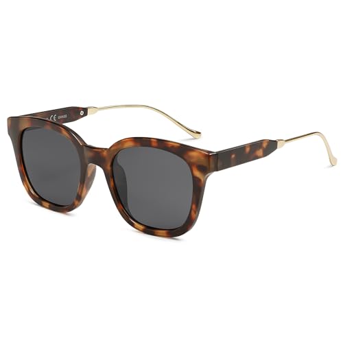 SOJOS Classic Square Polarized Sunglasses Womens Mens Retro Trendy Shades UV400 Sunnies, Dark Tortoise/Grey