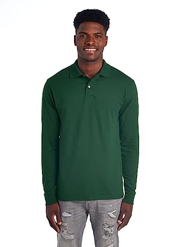 Jerzees Men's SpotShield Stain Resistant Polo Shirts (Short & Long, Long Sleeve-Forest Green, X-Large