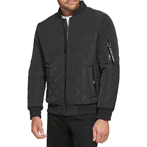 Calvin Klein Men's Quilted Zipper Detail Flight Jacket, Ultra Black, X-Large
