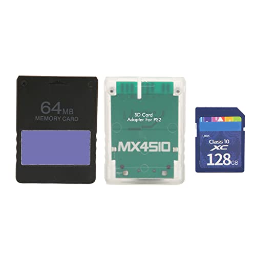 PS2 FMCB Memory Card MX4SIO SIO2SD Card Adapter with 128G Storage Card 64MB FMCBV1.966 Card, Game Console Memory Card Reader for PS2 (Slim Consoles)