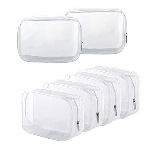 BEFORYOU 6 Pack Clear Toiletry Carry Pouch with Zipper Portable Plastic Waterproof Cosmetic Bag TSA Approved for Vacation Travel Bathroom and Organizing (White, Small)