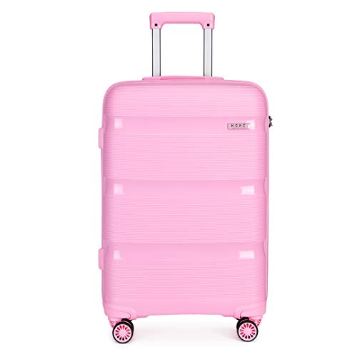 Kono Carry On Luggage Hard Shell Travel Trolley 4 Spinner Wheels Lightweight Polypropylene Suitcase with TSA Lock (Carry-On 21-Inch, Pink)