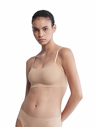 Calvin Klein Women's Invisibles Comfort Seamless Adjustable Skinny Strap Bralette Bra, Beige, X-Large