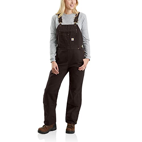 Carhartt Women's Petite Quilt Lined Washed Duck Bib Overall, Dark Brown, Small Short