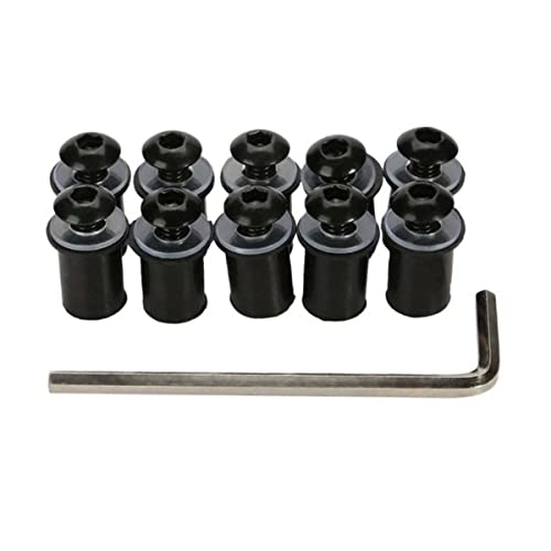 10PCS Motorcycle Windshield Bolts Screws Kit, Aluminum Alloy Motorbike Windscreen Body Mounting Bolts Nuts, Compatible with Motorcycle Cowls Well Nuts Fairing Fasteners Screw (Black)