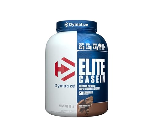 Dymatize Elite Casein Protein Powder, Slow Absorbing with 25g Protein, BCAAs & Leucine for Muscle Building and Overnight Recovery, Rich Chocolate, 4 Pound