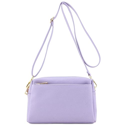 FashionPuzzle Triple Zip Small Crossbody Bag (Lavender)