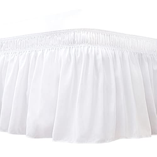 Biscaynebay Wrap Around Bed Skirts for Queen Beds 15' Drop, White Adjustable Elastic Dust Ruffles Easy Fit Wrinkle & Fade Resistant Silky Luxurious Fabric Machine Washable