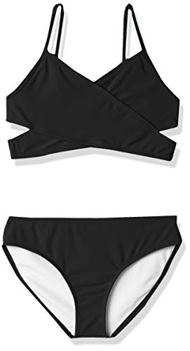 Kanu Surf Girls' Coral Reef Beach Sport Wrap Around Bikini 2-Piece Swimsuit, Solid Black, 12