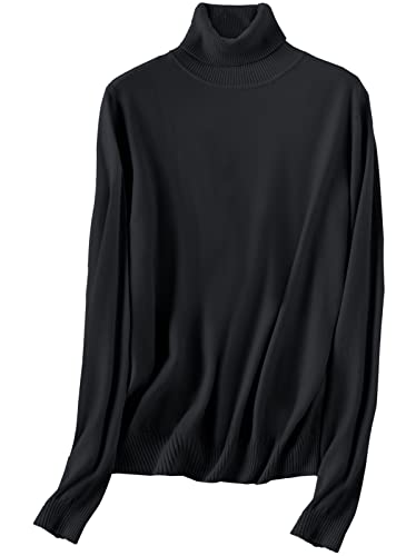 SANGTREE Women's Long Sleeves Turtleneck Sweater, Lightweight Pullover Sweater Tops, Black, US L