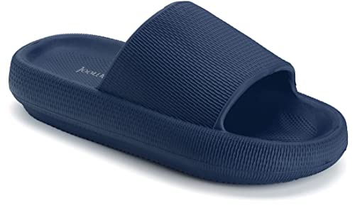 Joomra Slippers Mens Slides Cushioned for Womens Quick Drying Shower Massage Foam Male Pillow House Shoes Pool Beach Spa Garden Sandals for Ladies Female Sandles Dark Blue 40-41