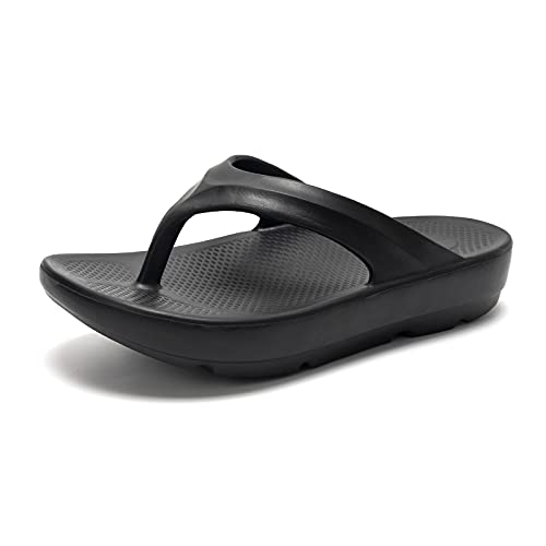 FUNKYMONKEY Flip Flops for Women Arch Support Comfort Thongs Sandals (7 M US, BLACK A)