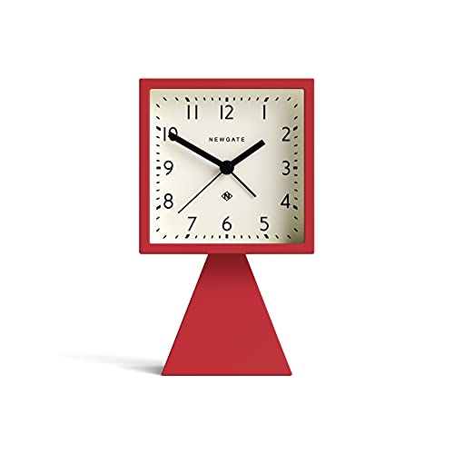 NEWGATE Brian Retro Alarm/Desk Clock - Square Alarm Clock - Analogue No-Tick Alarm Clock - Small Alarm Clock - Arabic Dial - Colourful Case - Matt Finish (Red)