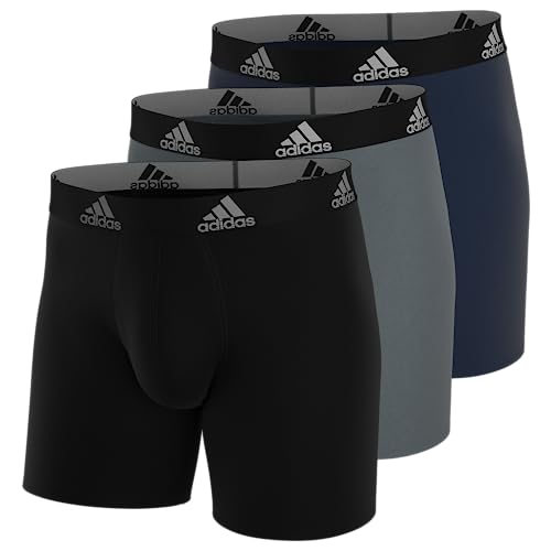 adidas Men's Performance Boxer Brief Underwear (3-Pack), Black/Grey/Collegiate Navy, Large