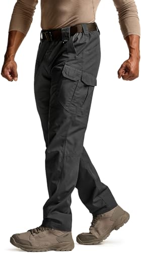 CQR Men's Tactical Pants, Water Resistant Ripstop Cargo Pants, Lightweight EDC Work Hiking Pants, Outdoor Apparel, Raider Mag Pocket Black, 32W x 30L