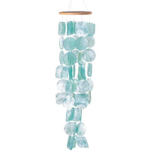 Solange & Frances Wind Chimes for Outside – Turquoise Capiz Shells Wind Chime Garden Decorations Outdoor, Unique Gifts for Women, Gifts for Mom or Birthday Gifts
