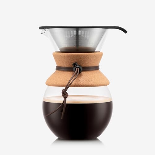 Bodum 34 Oz Pour Over Coffee Maker, High-Heat Borosilicate Glass with Reusable Stainless Steel Filter and Cork Grip - Made in Portugal