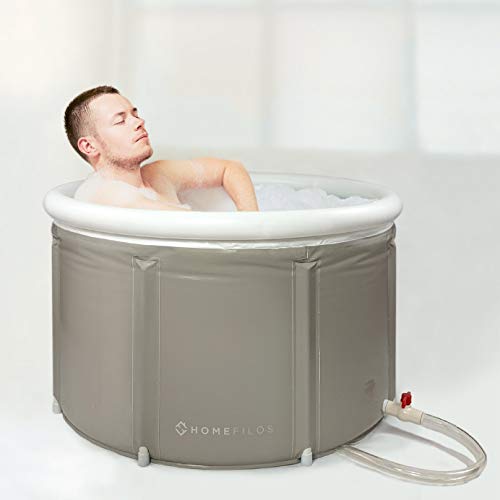 Portable Bathtub (Large) by Homefilos, Ice Bath and Cold Plunge for Athletes, Inflatable Adult Size Japanese Soaking Hot Tub for Shower Stall