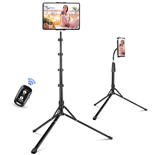 Aureday Stand Floor, 67” Height Adjustable Tripod Stand, Tablet Stand with Extendable Holder for iPad Mini/ Air/ Pro, Kindle, Switch, Smartphones, and All 4.7' to 12.9' Devices