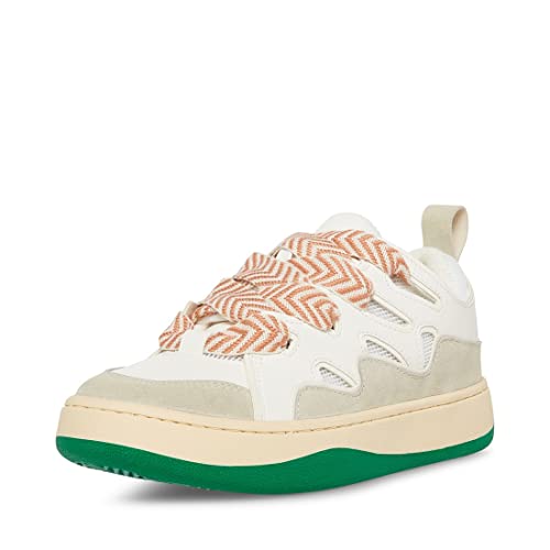 Steve Madden Women's Roaring Sneaker, White/Green, 7.5