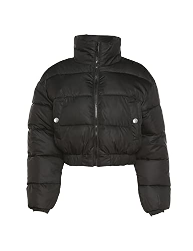 Gihuo Womens Cropped Quilted Puffer Jacket Lightweight Padded Coat Warm Puffy Coat Zip UP Bubble Coats with Pockets(Black-XSmall)