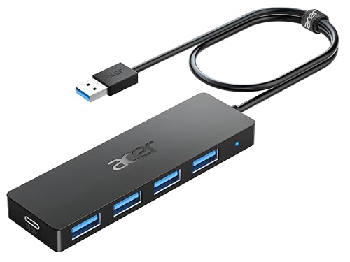 Acer USB Hub 4 Ports, Multiple USB 3.0 Hub, USB A Splitter for Laptop with USB C Power Port, USB Extender for A Port Laptop, Windows, Linux, Acer PC and More (2ft)