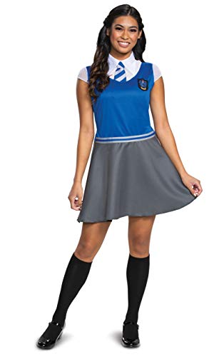 Disguise Women's Collar with Tie, Top and Attached Skirt Ravenclaw, Blue & Gray, Large (12-14)