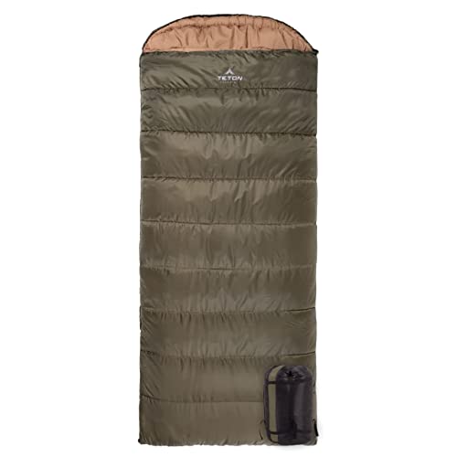 TETON Sports Celsius XL 0F Sleeping Bag; Great for Family Camping; Free Compression Sack, Green, 90-Inchx 36-Inch, Left Zip