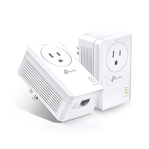 TP-Link AV1000 Powerline Ethernet Adapter(TL-PA7017P KIT)- Gigabit Port, Plug and Play, Extra Power Socket for Additional Devices, Ideal for Smart TV, White