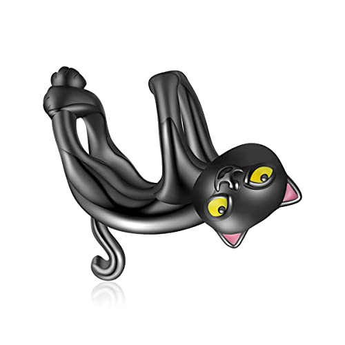 VOROCO Black Cat Charm for Bracelet, 925 Sterling Silver Animal Series Cat Noir Charm for Bracelet, Mother's Day Birthday Christmas Jewelry Gifts for Women & Girls