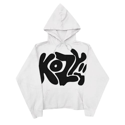 Kozy Hoodies for Men Long Sleeve Hooded Sweatshirt Cozy Fashion Y2K Hoodie Oversized Trendy Pullover (White, L)