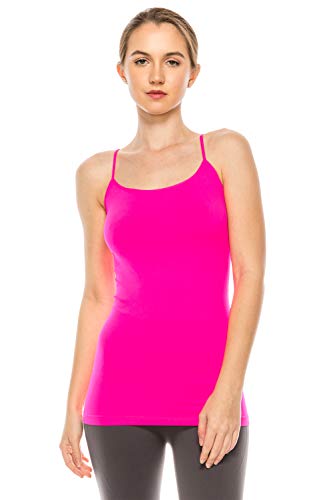 Kurve Women’s Camisole Tank Top - Basic Seamless Stretch Spaghetti Strap Cami Tops UV Protective Fabric Rated UPF 50+ (Made in USA) Neon Fuschia, Medium/Large