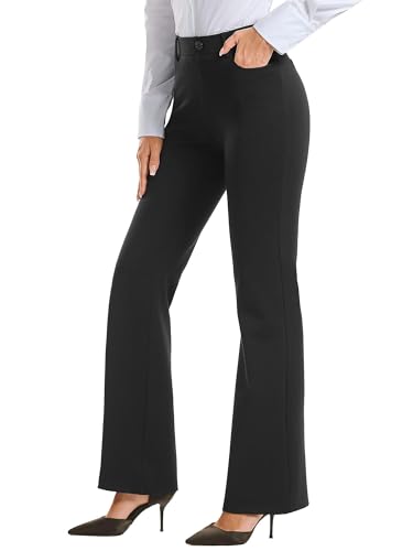 Stelle Women 28'/30'/ 32' Bootcut Dress Pants Business Casual Work Pants with Pockets Pull On Regular Slacks for Office (30' Black, Large)
