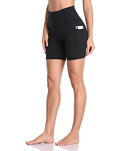 Colorfulkoala Women's High Waisted Biker Shorts with Pockets 6' Inseam Workout & Yoga Tights (M, Black)