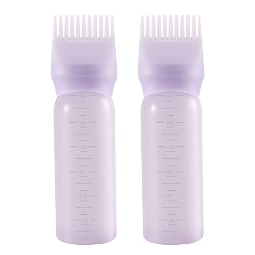 Root Comb Applicator Bottle, 6 Ounce, Oil Applicator for Hair Dye, Bottle Applicator Brush with Graduated Scale, Purple, 2 Pack