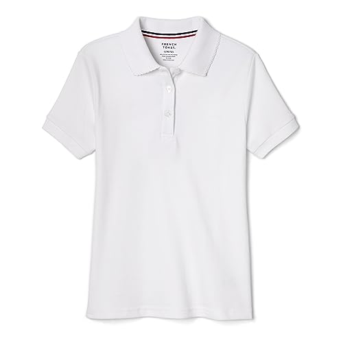 French Toast -girls Short Sleeve Picot Collar (Standard & Plus) Polo Shirt, White, 10 12 US