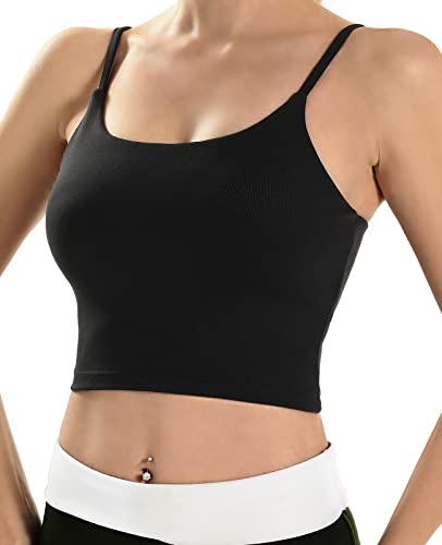 ECOPARTY Sports Bras for Women Quick-Dry Padded Wirefree Workout Crop Cute Tank Tops Camisole Yoga Fitness Running Gym Black