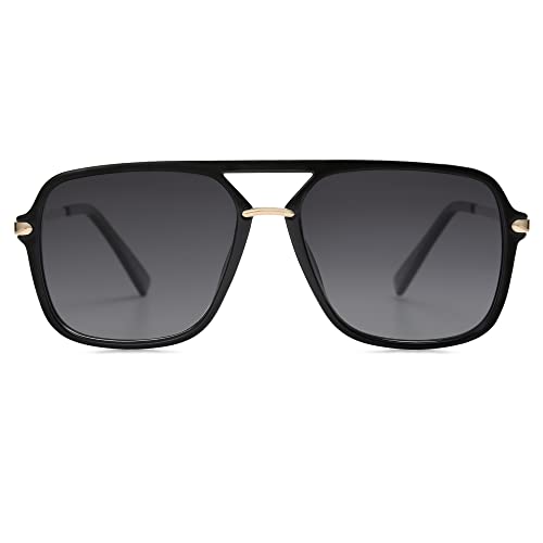 SOJOS Sunglasses for Women & Men, Square, Retro, Polarized Lens, Trendy Aviator, 90s Shades (SJ2229, Black Grey)